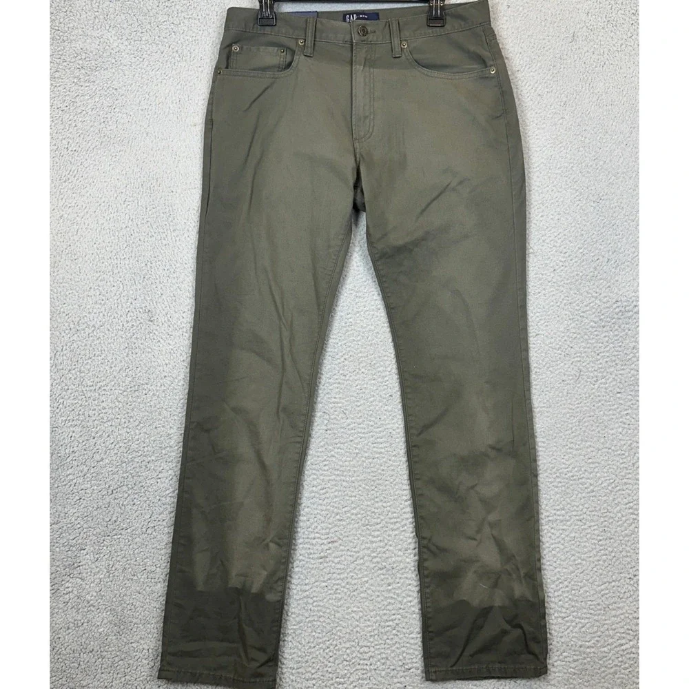 NEW Gap Denim Jeans Mens 32X32 Olive Green Slim Fit Tapered Leg Stretch 5-Pocket